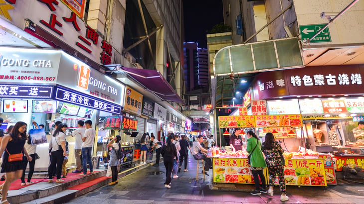 Pedestrian street in the Luohu district of Shenzhen, China