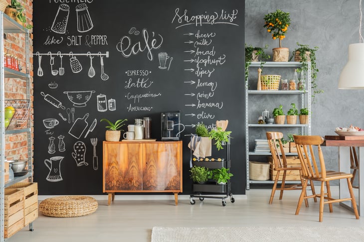 Chalkboard wall in kitchen
