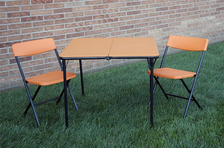 COSCO 3 Piece Indoor Outdoor Center Fold Table and 2 Chairs Tailgate Set