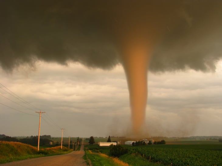 Tornado touching down near a farm in Iowa