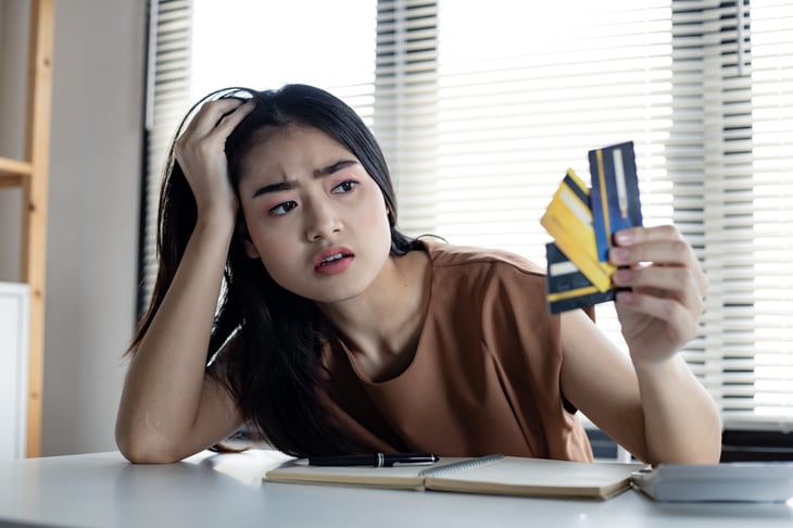 Woman with a lot of credit card debt