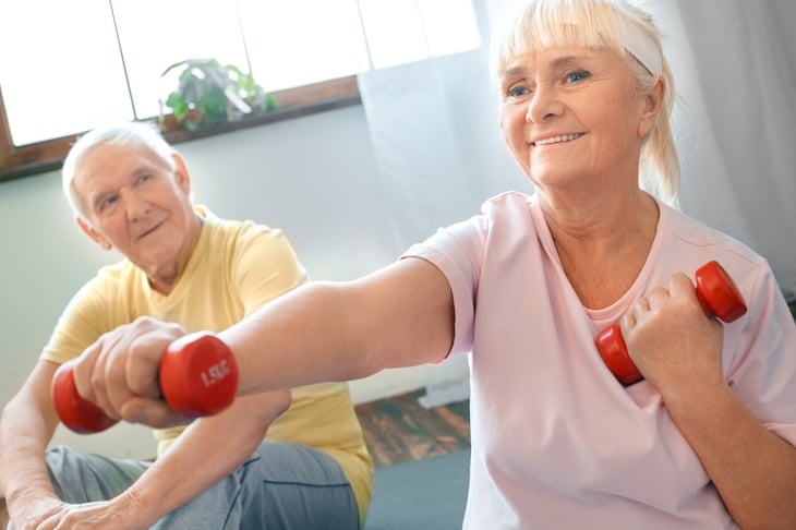 Senior couple exercise together