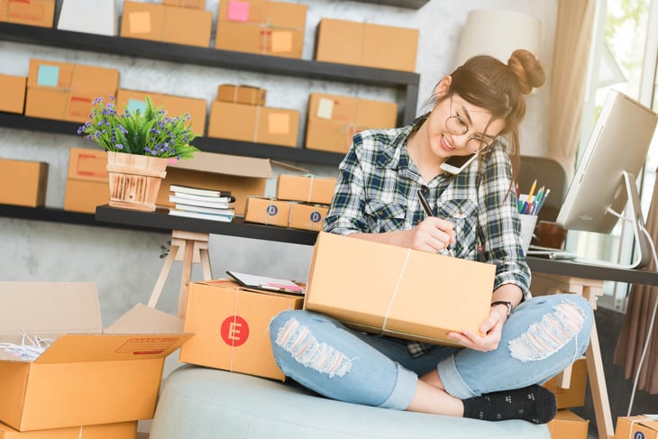 Woman doing business from home.