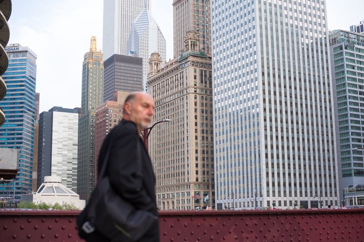 Businessman with Chicago skyline