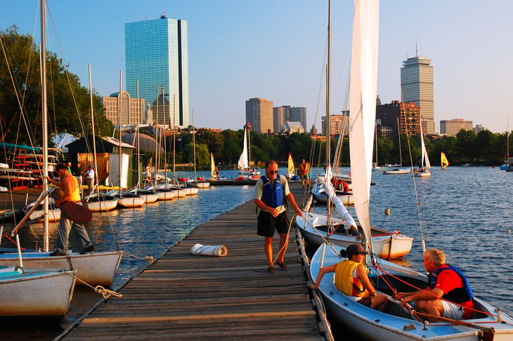 Sailboats in Boston harbor.