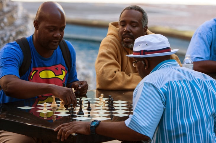 African American men playing chess in Atlanta, Georgia