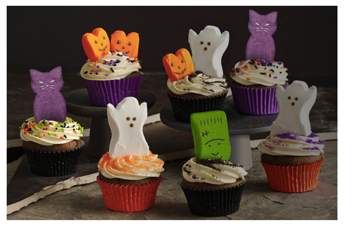 Halloween-themed cupcakes using Peeps