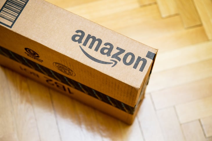 Amazon box on its side