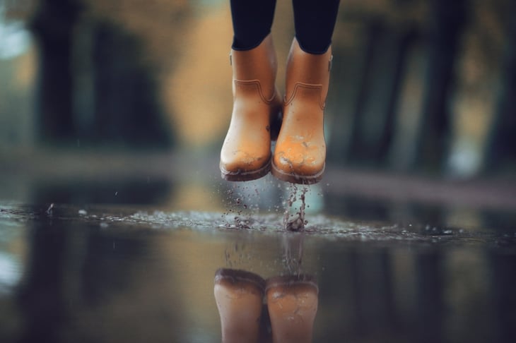 feet in rubber boots in the rain