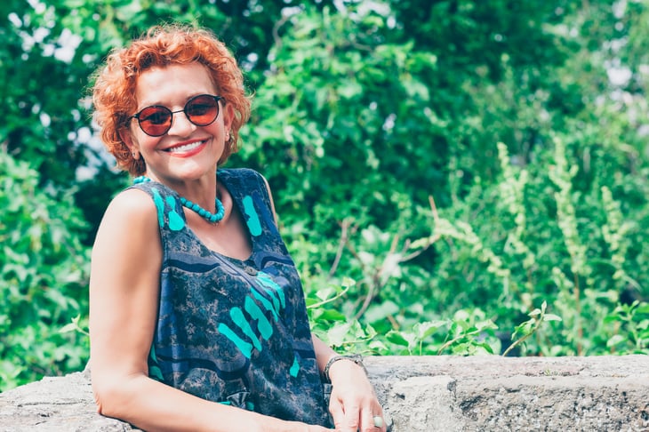 Woman on vacation in tropical setting