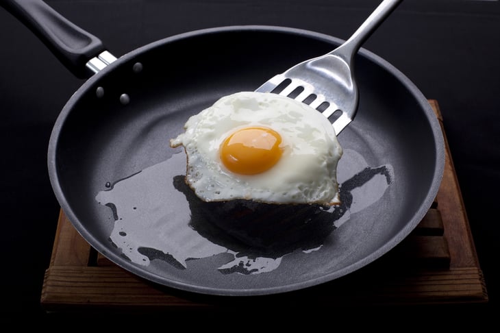 Fried egg on a frying pan