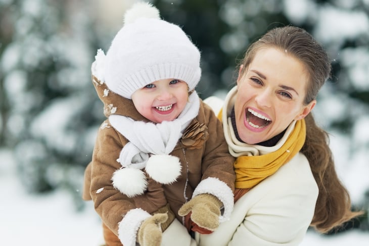 Woman and child in winter