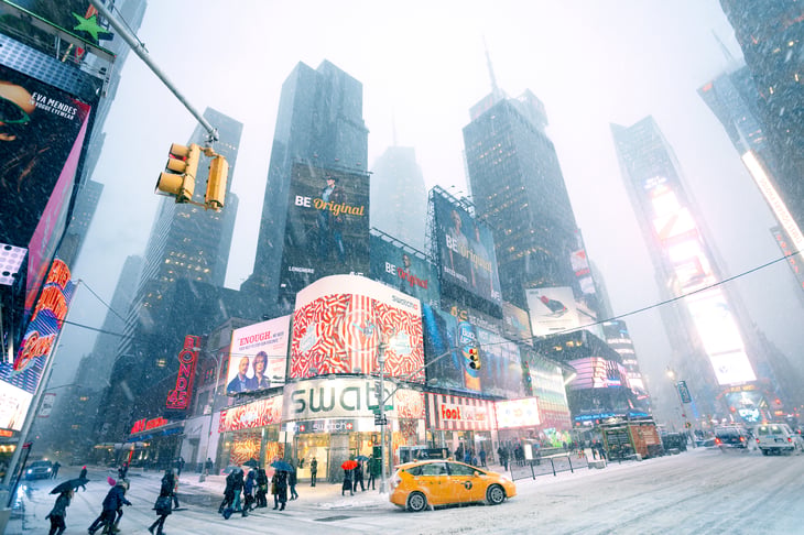 Snowy weather in Manhattan Times Square