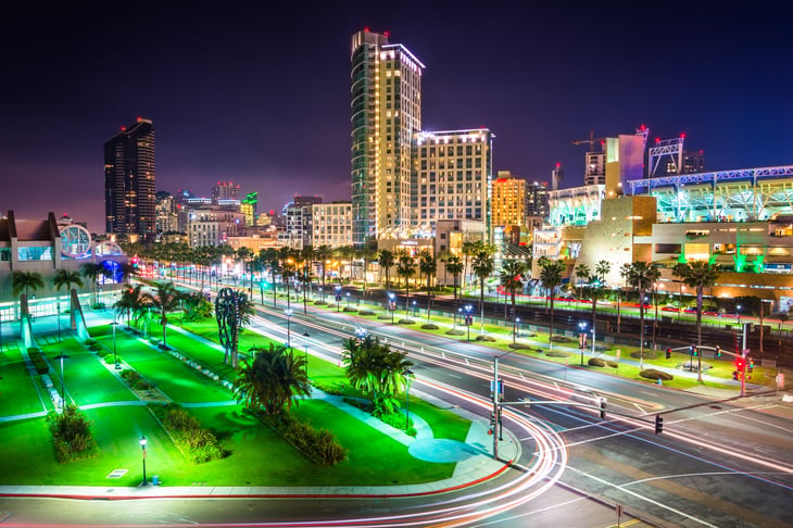 San Diego, California at night