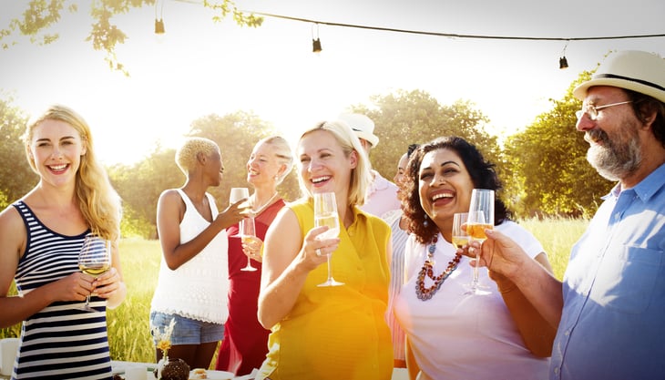 Diverse Neighbors Drinking Party Yard