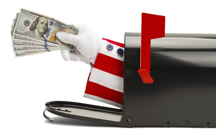 Uncle Sam delivering cash