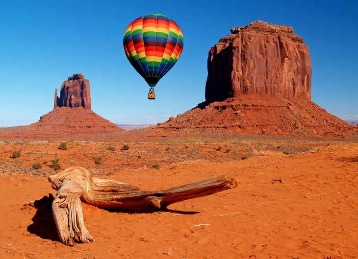 Hot air balloon in Monument Valley Navajo Tribal Park in Utah