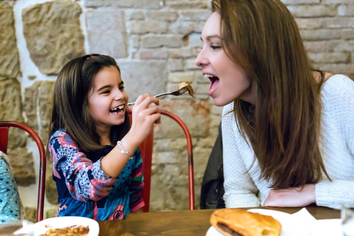 Mother and daughter in a restaurant
