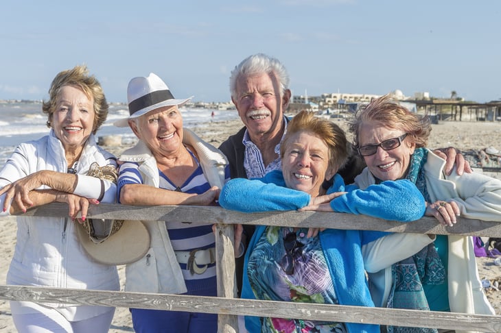 Group of seniors at the beach.