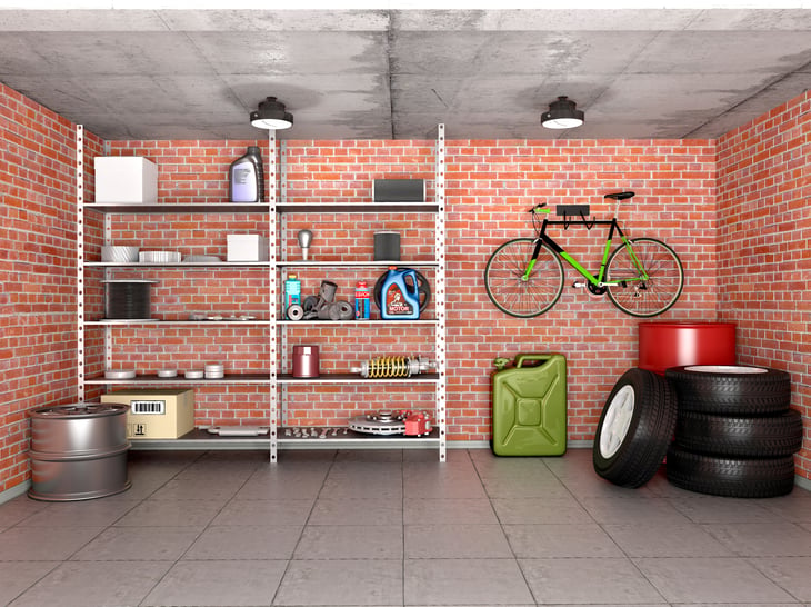 Storage shelves in a garage