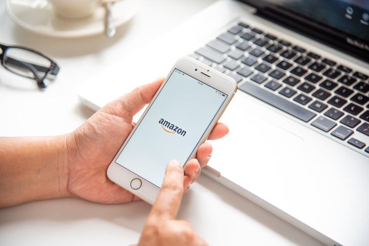 Amazon logo on a smartphone