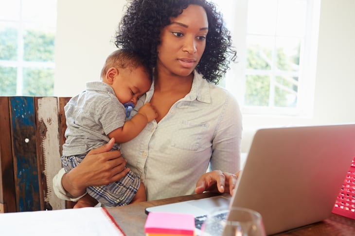 african american Mother Baby telecommute remote work from home