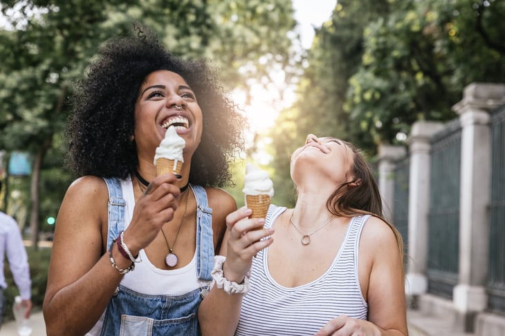 Young women eating ice cream