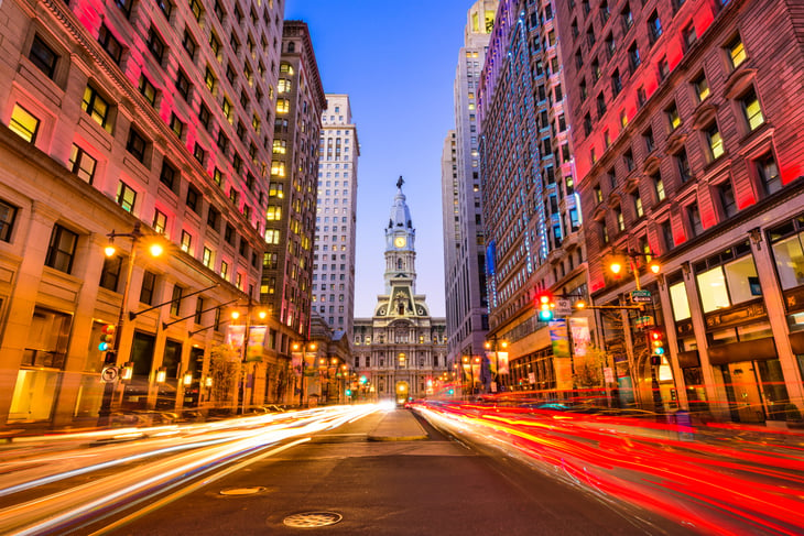 Philadelphia, downtown evening rush hour.