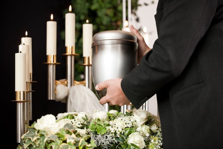 Cremation urn at a funeral