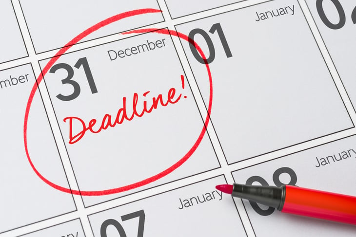 December 31 tax deadline marked on a calendar