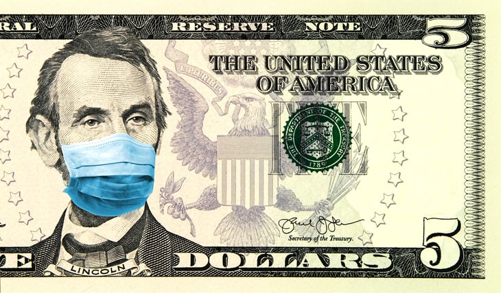 Abraham Lincoln wearing a face mask on the $5 bill during the coronavirus pandemic