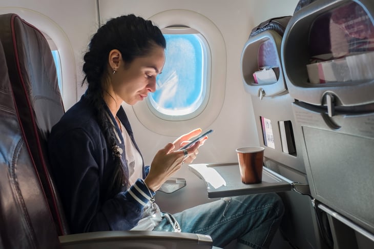 Woman on airplane