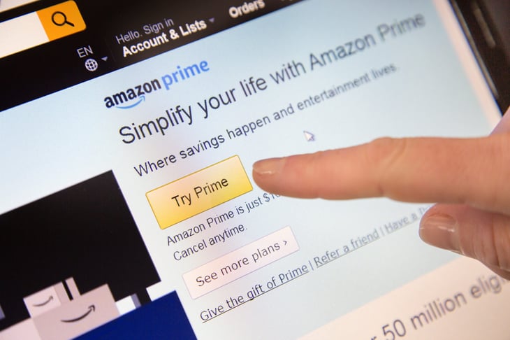 Button to sign up for free Amazon Prime trial