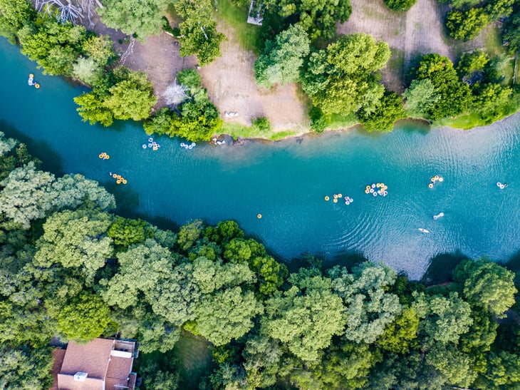 People tubing on a river in Texas
