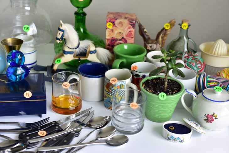 Housewares at a garage sale