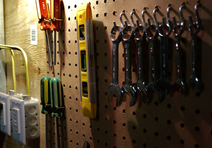 Peg board tool storage