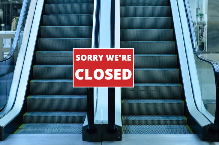 Closed sign at a shopping mall