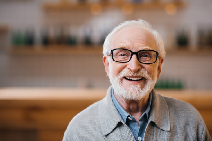 Senior man happy with his health care