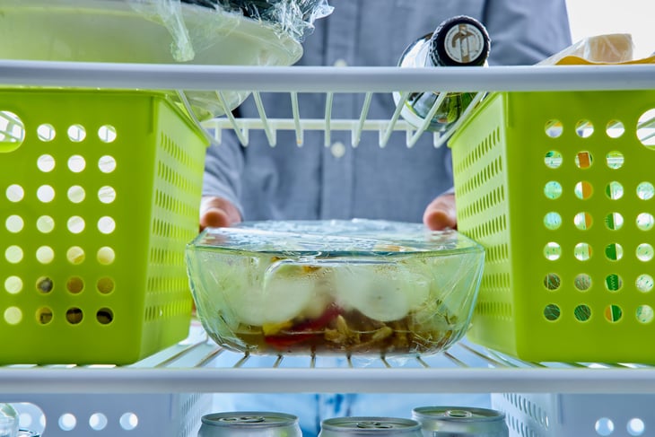 Organizing bins in a refrigerator