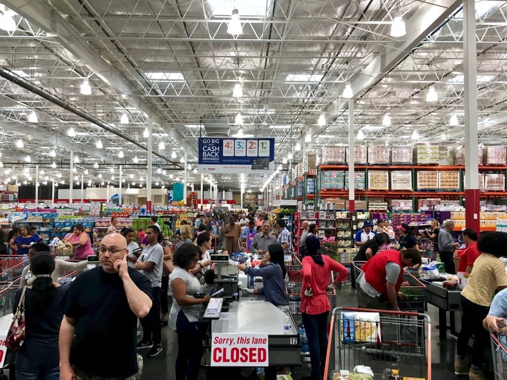 Shoppers crowd a Costco warehouse store