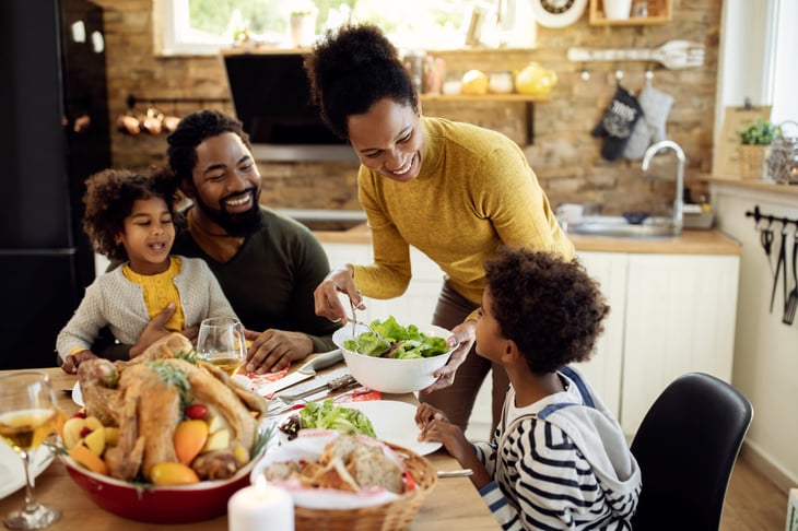 Family eating a Thanksgiving meal
