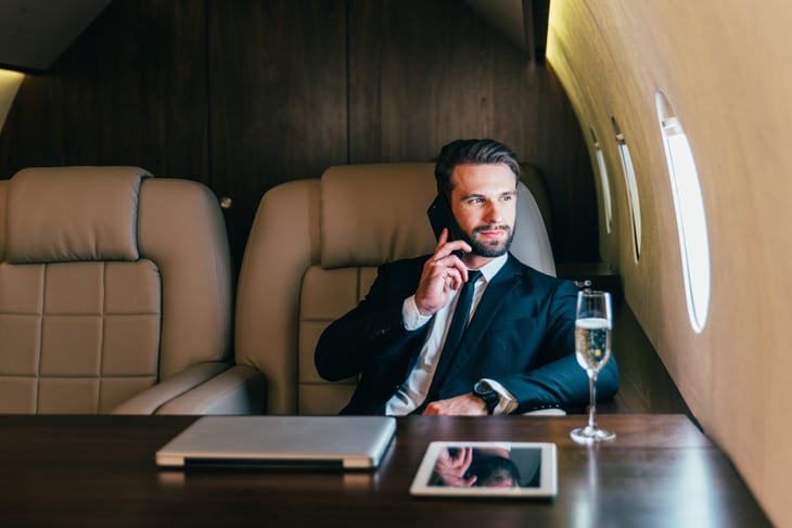 Billionaire on a private jet
