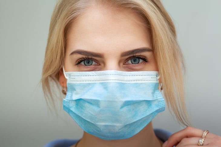Woman with coronavirus mask.