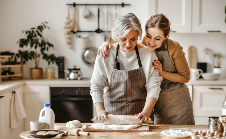 Grandmother and daughter baking