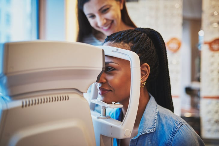 Woman getting an eye exam