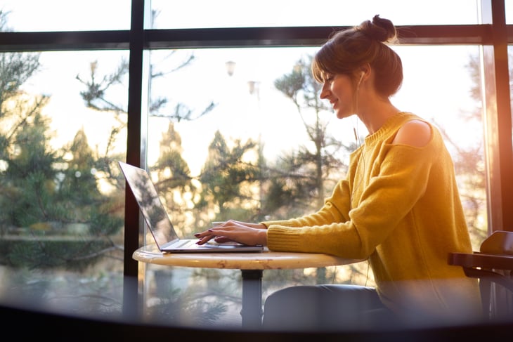 Young woman working on laptop