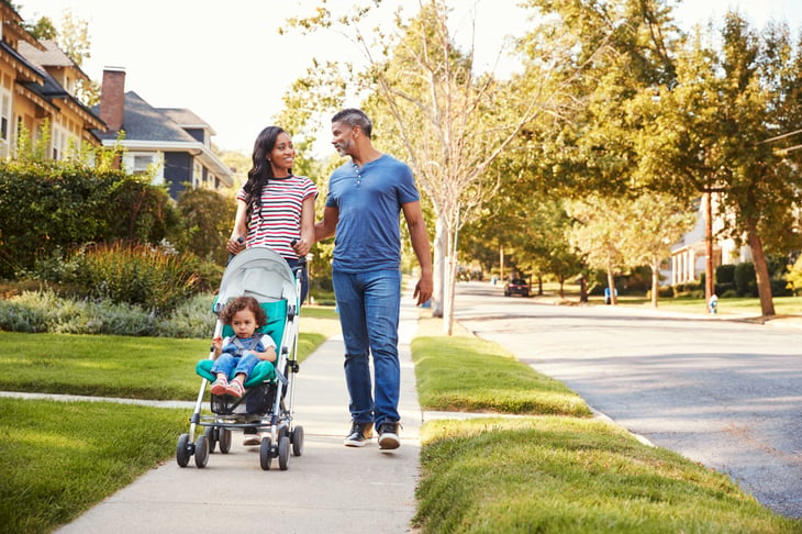 couple stroller walkable livable town
