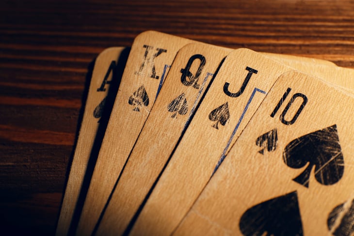Royal flush with playing cards