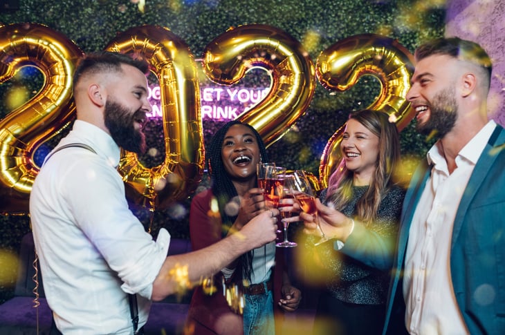 Friends celebrate the new year at a party