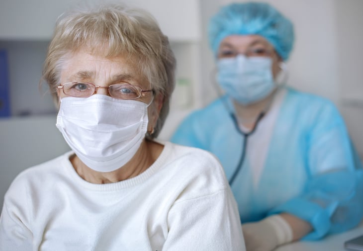 Female patient wearing mask in the hospital